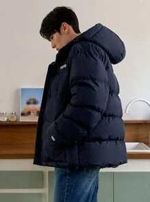DAZY Winter Men's Loose Letter Print Padded Coat - Navy Blue - View 8