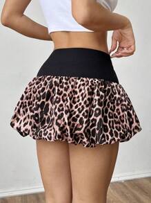 SHEIN EZwear Women Leopard Print Solid Color Casual Skirt - Multicolor - View 2