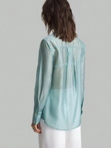 Ontre 2025新款女士纯色长袖宽松休闲衬衫，优雅日常通勤时尚，蓝色商务休闲度假沙滩生日派对装，女教师制服，商务休闲女办公室装