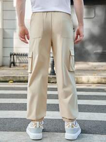 SHEIN Teen Boy's Casual Letter Printed Cargo Pants With Pockets - Apricot - View 2