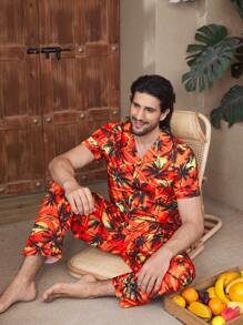 Manfinity ChillVibe Men's Coconut Tree Print Short Sleeve Pajama Set - Multicolor - View 2