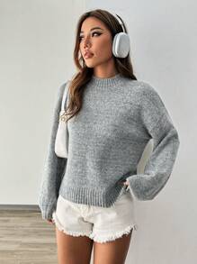 Pariaura 女士宽松休闲百搭高领长袖套头毛衣 - 淺灰色 - 查看 5