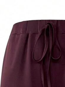 女士纯色简约护理服套装、短袖上衣和裤子护理套装 - 酒紅色 - 查看 7