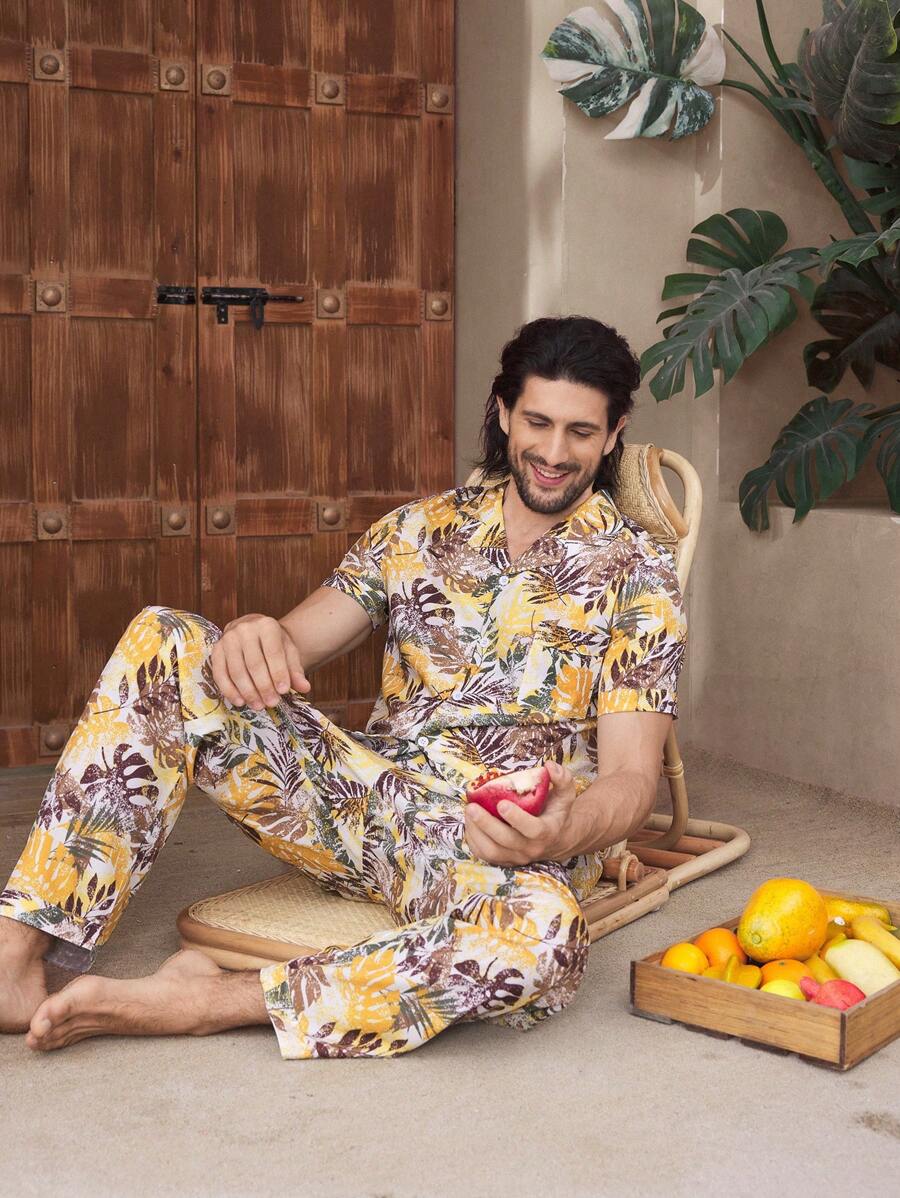 Bộ đồ ngủ ngắn tay in hình chiếc lá cho nam - Nhiều màu - Xem 1