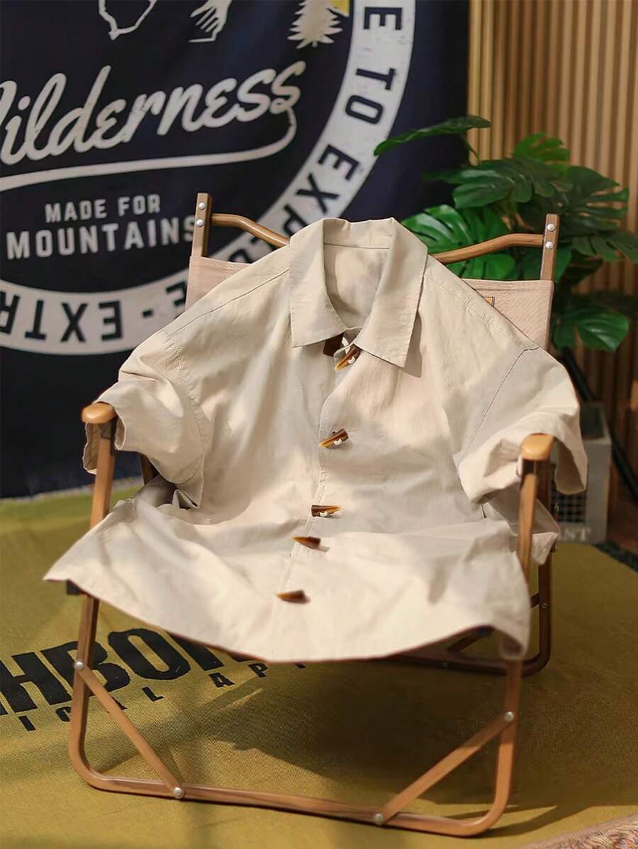 Claim Dot Men's Solid Color Button-Up Short Sleeve Casual Shirt - White - View 1