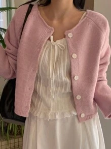 DAZY Cárdigan de mujer de manga larga con botones, unicolor, casual, elegante, lindo y romántico (rosa), ropa de mujer para otoño