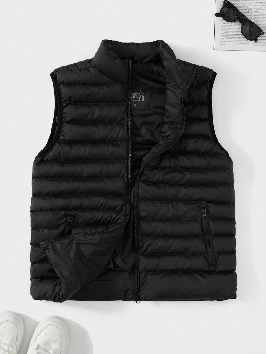 EURMUSE Men Zip Up Vest Quilted Coat - Black - View 1