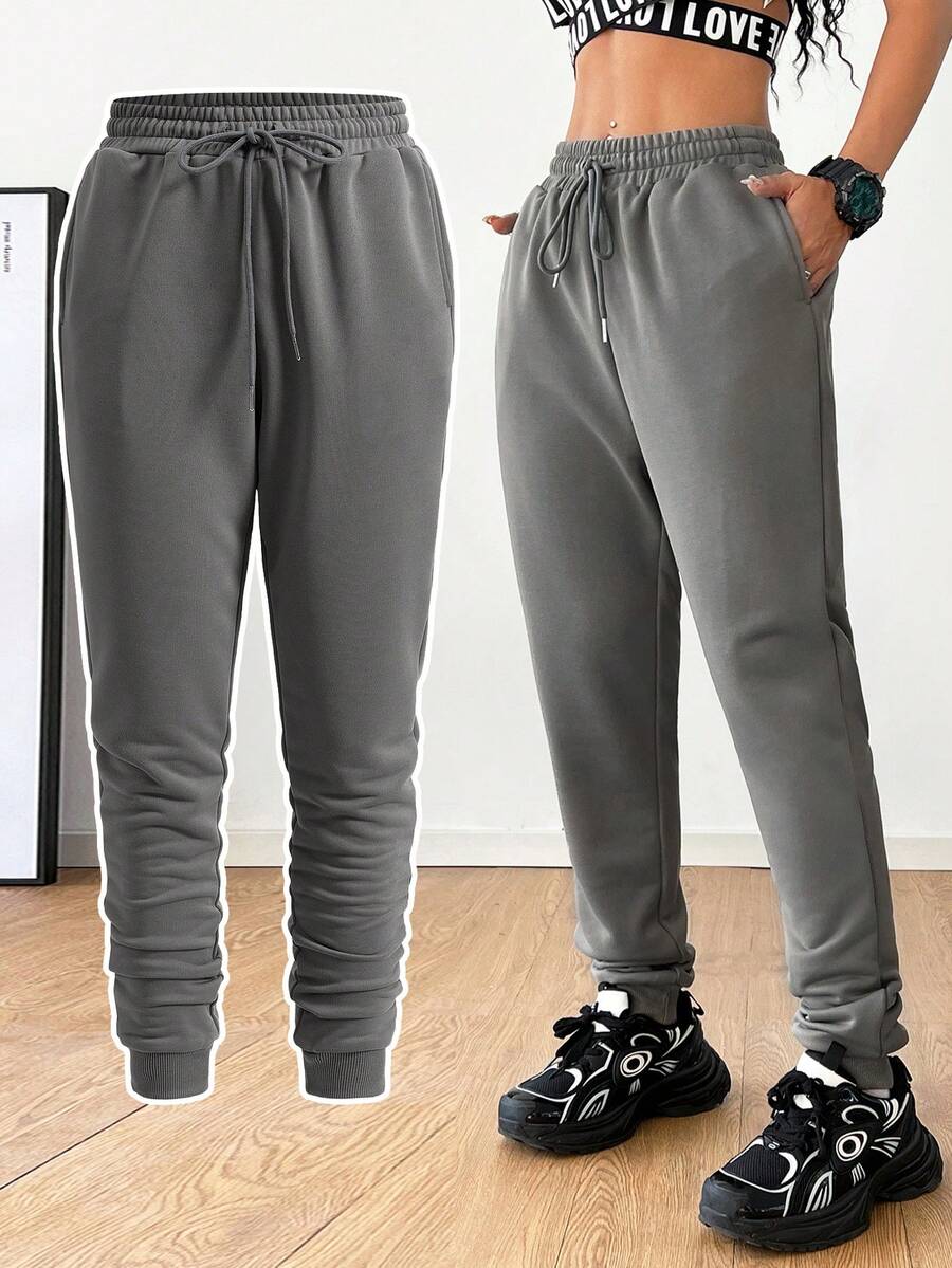 SHEIN EZwear 女士开学比赛日灰色卷边裤 - 淺灰色 - 查看 1