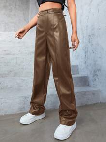 EURMUSE Gold Pu Trousers - Camel - View 4