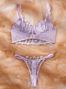 2pcs Women Sexy Deep-V Longline Bra Set - Lilac Purple - View 2