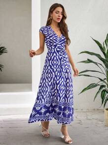 RueChic Summer Printed Vacation Dress - Blue - View 3