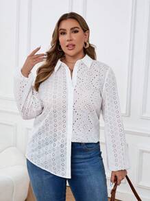 EMERY ROSE Camisa casual ajustada de manga larga con botones y bordados para tallas grandes