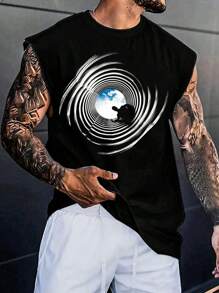 Regata Masculina Estampada Simples, Verão - Preto - Visão 1