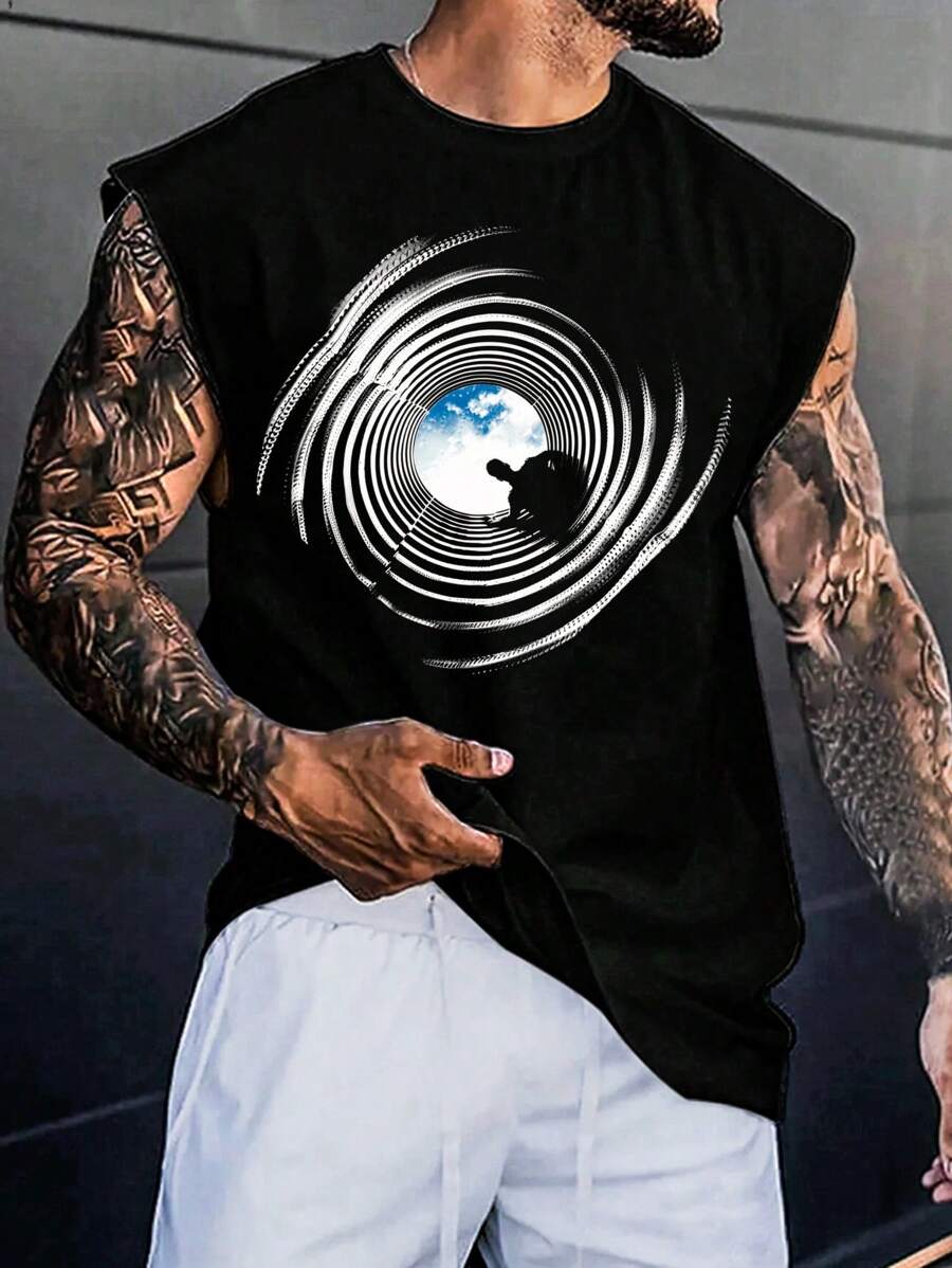 Regata Masculina Estampada Simples, Verão - Preto - Visão 1