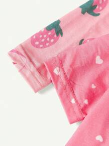 Cozy Pixies 4 件套女婴草莓图案贴身睡衣，长袖圆领上衣和短袖心形图案上衣和长裤 - 淺粉色 - 查看 15
