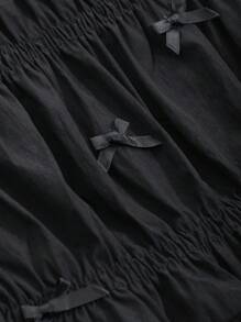 DAZY 女式休闲纯色蝴蝶结装饰泡泡袖衬衫，夏季，荷叶边