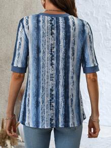 EMERY ROSE Damen lässiges Batik-Muster Kurzarm Loose Fit T-Shirt mit Quadrat-Ausschnitt, Sommer