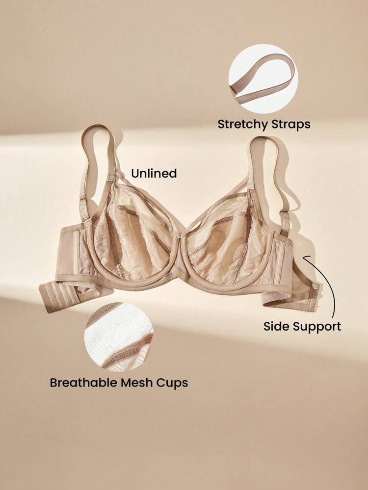 Plus Unlined Full Coverage Mesh Bra
