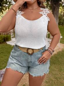 SHEIN LUNE Plus Appliques Knit Top For Summer - Apricot - View 6