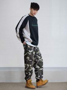 DAZY Men's Casual Back To School Camouflage Cargo Denim Pants With Pockets, All Seasons - Army Green - View 3