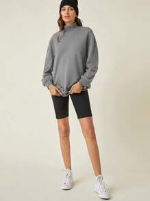 Cottnline Mock Neck Drop Shoulder Pullover - Grey - View 5