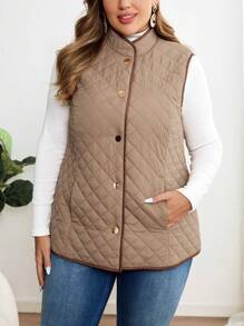 EMERY ROSE Chaleco acolchado con botones delanteros y bolsillos de unicolor, talla grande, invierno