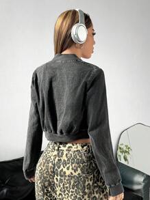 Muchica 女士前拉链长袖短款夹克，休闲日常穿着