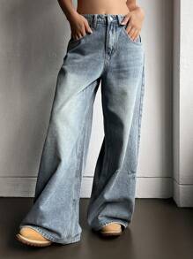 DAZY Women Plain Simple Loose Fit Wide Leg Jeans,Baggy Jeans - Blue - View 7