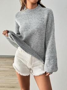 Pariaura 女士宽松休闲百搭高领长袖套头毛衣 - 淺灰色 - 查看 8