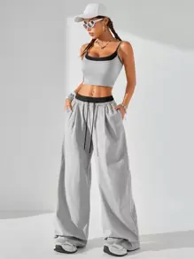 Coolane Women's  Fall/Winter Casual Sport Knit Two Fake Pieces  Tank Tops & Sweatpants  Going Out Sets,2pcs,Back To School Clothes - Light Grey - View 4