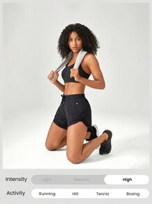 GLOWMODE 4" VitalSwift Flowy Mesh Hem Running Shorts With Built-In Shorts Zip Side Pockets Non-Slip Grips Medium Impact Running Jogging Training Gym Workout - Black - View 6