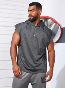 Manfinity Fitness Regata Esportiva com Capuz e Estampa de Letra para Homens Plus Size, Verão - Multicolorido - Visão 5