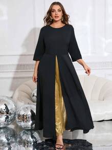 SHEIN Clasi Plus Size Round Neck Short Sleeve Waist Tie Split Fashion Charming Jumpsuit