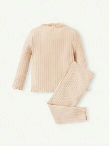 Cozy Pixies 2pcs Baby Girl Solid Color Ruffle Collar Long Sleeve Top And Leggings Set - Light Grey - View 14