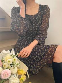 DAZY Váy hoa nhỏ buộc nơ phía trước ngắn cho nữ, màu đen, váy suông mùa xuân và mùa hè - màu đen - Xem 6