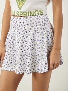 Muchica Women's Summer Floral Ruched Flared Hem Casual Skort - Violet Purple - View 7