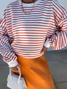 INAWLY Plus maat casual sweatshirt met contrasterende strepen en verlaagde schouders, lente herfst