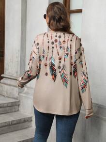 SHEIN LUNE Camiseta de manga larga de cuello redondo holgada con efecto tie dye para mujeres de talla grande, ropa de mujer de vuelta al colegio para otoño, atuendo de viaje para el aeropuerto