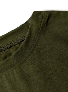 SHEIN Plus Size Casual Solid Color Side Slit Dress, Summer - Army Green - View 3