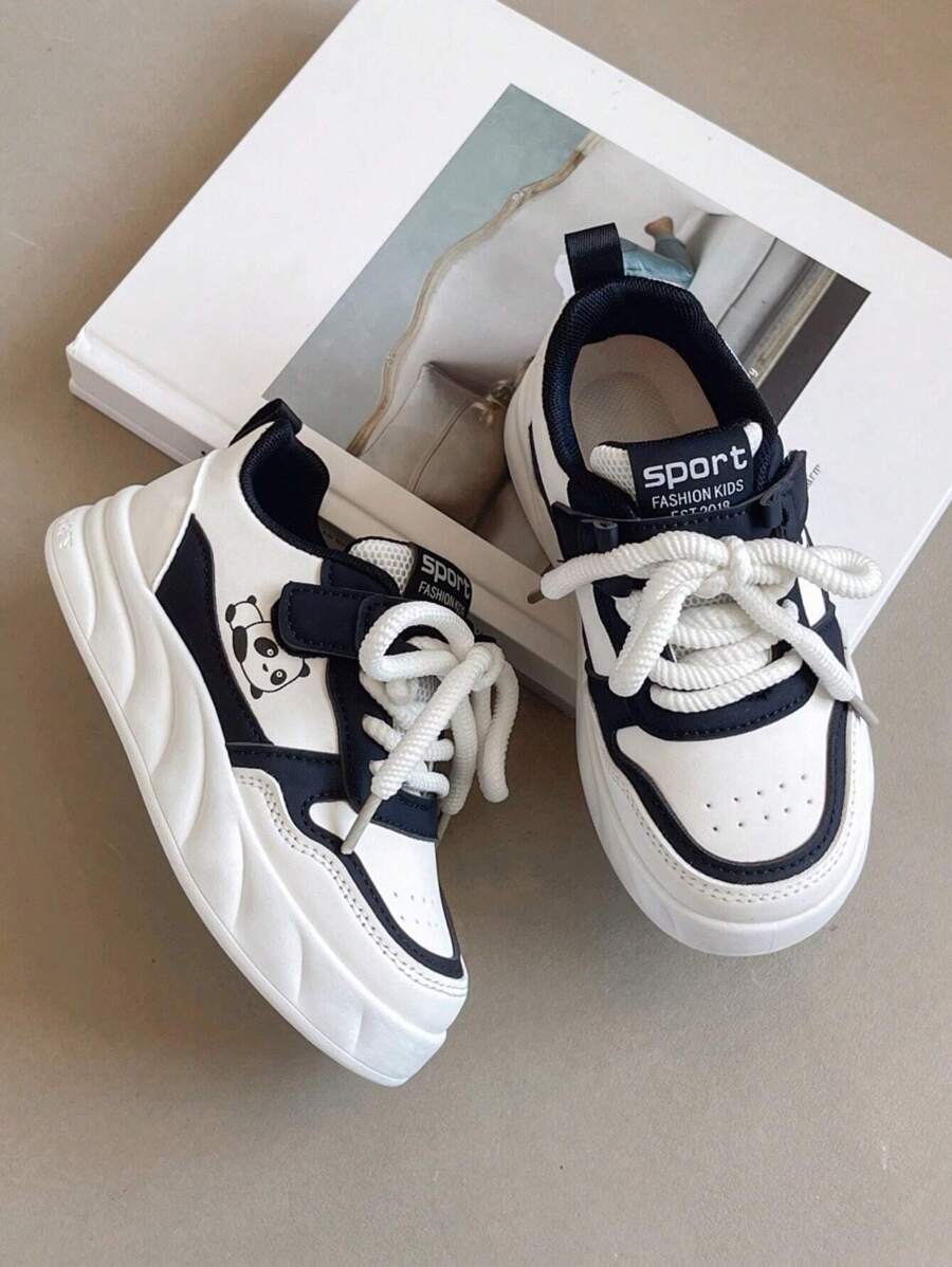 2024 Nuevos tenis casuales con suela gruesa para niños, zapatos deportivos para correr de niños y niñas - Blanco y Negro - Ver 1