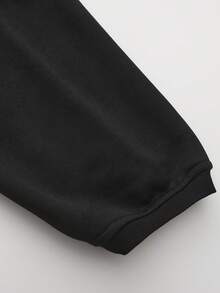 Quá Khổ Áo Nỉ Nữ Cổ Tròn Dài Tay Áo Màu Trơn Ngắn Áo Chui Đầu Áo Kiểu Thời Trang Dạo Phố Thể Thao Tee - màu đen - Xem 6