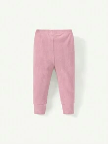 Cozy Pixies 3 piezas Conjunto de pantalones de longitud hasta el tobillo con moño y volantes de unicolor para bebé niña - Rosa vieja - Ver 4
