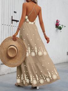 Breezaya Váy yếm dài in họa tiết mùa hè cho nữ, trang phục đi biển dài phong cách Hawaii - Nhiều màu - Xem 2