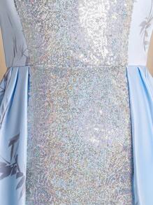 SHEIN Young Girl Sequin Patchwork Floral Print Dress - Blue - View 4