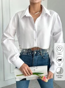 RueChic Ladies' Solid Color Long Sleeve Shirt - White - View 1