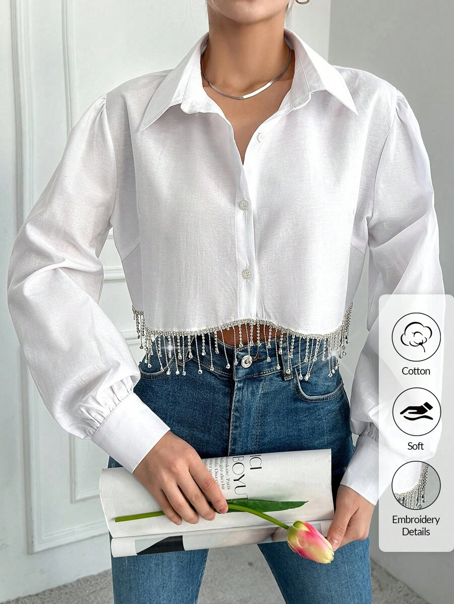 RueChic Ladies' Solid Color Long Sleeve Shirt - White - View 1