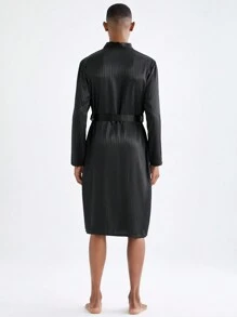 Men's Casual Belted Loungewear Robe - Black - View 3