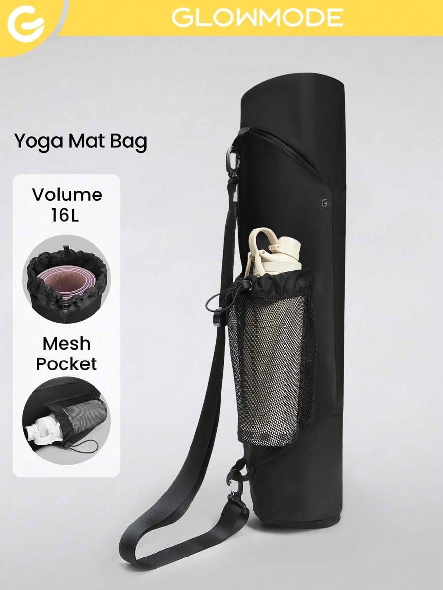 GLOWMODE 16L One-Shoulder Adjustable Padded Shoulder Strap Yoga Mat Holder With Exterior Mesh Pocket Travel Bag - Black - View 1