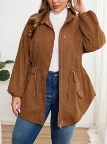 EMERY ROSE Manteau trench élégant grandes tailles, zippé, avec poches et cordon de serrage, à manches longues