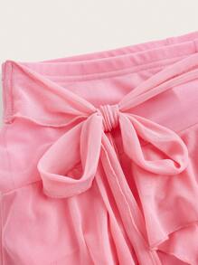 SHEIN ICON 女士多层荷叶边低腰 Y2K 迷你黑色半身裙 - 粉色 - 查看 3